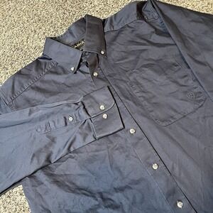 Ariat Men's Long Sleeve Button Down Shirt L/G Dark Gray Western Work Pocket